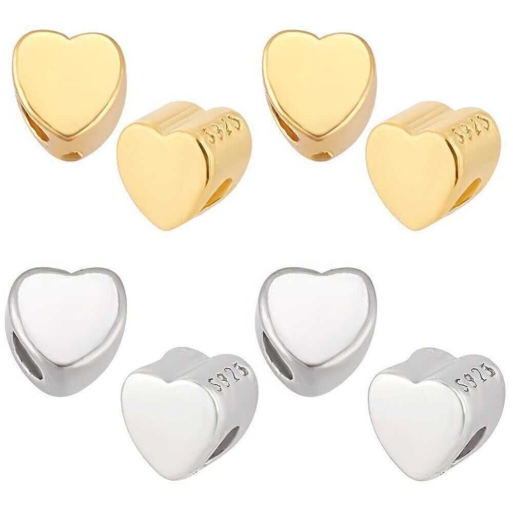 7565 18K Gold Plated Heart Beads 925 Silver Heart Spacer Beads 3mm Mini